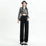 kamames High Waist Double Buckle Straight Jeans for Women  Spring and Autumn New Small Loose Drooping Wide Leg Mop Pants