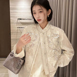 New Chinese high-end sequined embroidered design shirt  spring national style disc-buckled stand-up collar vest MZ064