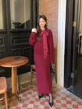 2025 popular autumn and winter new temperament bow knitted top + A-shaped half-length skirt two-piece set 25201