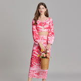 popular summer beach wind sexy halter strap long-sleeved top + strap skirt two-piece suit women
