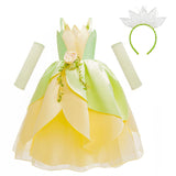 Kamames  Princess Diana Dress Halloween Cosplay Girl's Skirt Frog Princess Sleeveless Green Summer Dress