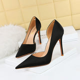 2025 18188-6  style, super high heel, thin heel, satin, light mouth, pointed side, hollow and thin high heels, women's shoes, single shoes