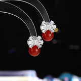2025 Niche design high-end sense versatile fashion earrings women's s925 silver needle zircon natural agate bow stud earrings