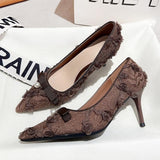 2025  Retro high heels women's stilettos popular new autumn versatile temperament comfortable women pointed head shallow mouth single shoes women