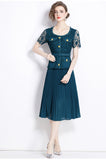 Coffee Break  Dress Hepburn Style Black Temperament Skinny Chiffon Pleated Water Soluble Lace Long Skirt