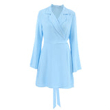 2025 lace-up bubble crepe suit collar dress popular autumn and winter new New slim-fit solid color short skirt women
