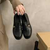 2025  British small leather shoes women's 2025 spring new Korean version  round head retro commuter one pedal thick heel loafers