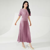 2025 hot sale bronzing dress design sense irregular pleated texture thin pleated long dress women's clothing