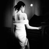 2025 One-word shoulder  light wedding dress satin simple temperament fishtail thin welcome trailing out dress small man