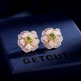 2025 Popular,  and the United States in the summer of 2023 new earrings slightly inlaid with blue zircon silver needle earrings multi-layer three-dimensional flower stud earrings