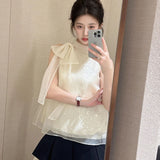 Summer new mesh sequined lace-up top light luxury high waist lace mezzanine design temperament set M6117
