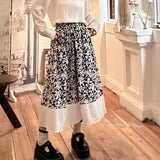 2025 Retro cotton printed skirt women's spring and autumn pear-shaped figure is thin, elastic waist temperament umbrella skirt