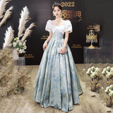 One-word shoulder blue evening dress skirt femininity art style light luxury niche New sense  host annual meeting
