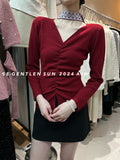 2025 popular autumn new temperament V-neck scarf bottoming shirt long-sleeved knitted sweater women's top women's 25F52