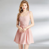 Popularan station popular summer new lotus root pink suspender dress women's  waist thin elegant temperament short skirt