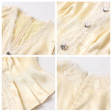 light luxury sexy sleeveless lace vest high waist slim wide leg trousers summer senior two-piece set N4003