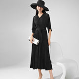 2025 Summer dress women's high-end sense light and breathable lace-up loose meat covering and thin five-quarter sleeve temperament versatile skirt