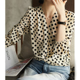 2025 Polka dot mulberry silk shirt  summer new women's clothing,  retro shirt, double crepe V-neck silk top