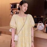 Beautiful high-end butterfly embroidery temperament long dress  summer new loose heavy industry sweet dress N4071