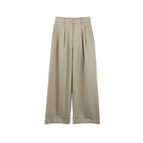 2025 THE MIND curled wide-leg casual pants women's 2025 spring new Korean version simple high-waisted versatile long pants T226
