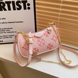 KAMAMES Fashionable All-Match Small V-Style Underarm Bag Women's Summer New Retro Printed One-Shoulder Crossbody Chain Shoulder Bag Women's Bag