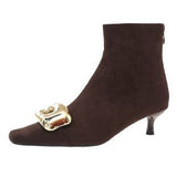 2025  Skinny boots popular new autumn and winter with skirt metal buckle pointed head thin heel medium heel temperament  low heel short boot velvet