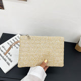 KAMAMES New Big Wallet Wheat Straw Braid Straw Bag Female Briefcase Hand-Woven Bag Mobile Coin Purse Clutch