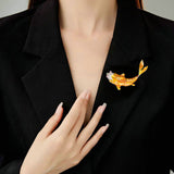 2025 Carp Yue Longmen Creative Koi Brooch High-end Personality Niche Design Sense Dripping Oil Inlaid Zircon Corsage Accessories
