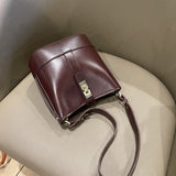 Bucket bag women's high-end sense niche leather women's bag New handbag top layer vegetable tanned cowhide messenger bag 870