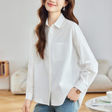 Cotton cocoon, white shirt women's long-sleeved medium and long loose top  spring new simple and exquisite commuter shirt