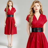Red royal sister light and mature wind v-neck dress women's popular summer new sleeveless high waist slim and thin medium and long dress
