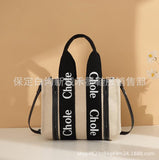 KAMAMES Xiaohongshu Kou's Same Letter Printed Canvas Bag Large Capacity Handbag Internet Celebrity Tote Bag Women's Shopping Bag Fashion