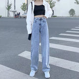 kamames High Waist Jeans for Girls Autumn Blue Straight Loose Slimming  New Drape Mop Wide Leg Pants