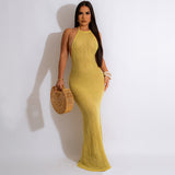 20252023 Cross-border supply New  women's clothing Sexy solid color backless knitted neck beach skirt