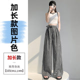 kamames Real Shot Lazy High Waist Black and White Plaid Straight-Leg Pants Women's Summer Loose Leisure Slimming Chessboard Plaid Wide Leg Mop Pants