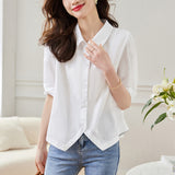 Cotton cocoon, lapel shirt women's short sleeves  summer new design niche top short small shirt