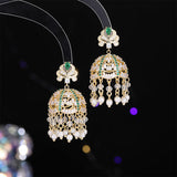 2025 Ethnic exotic style retro court style earrings copper inlaid zircon light luxury medieval tassel creative three-dimensional wind chime earrings