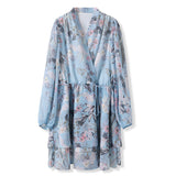 spring new  flower print long-sleeved dress high-end light luxury beautiful short skirt M4221