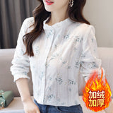 Cotton cocoon, idyllic embroidered white shirt women's long sleeves  pure cotton fungus collar top slim-fitting and thin shirt
