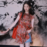 Summer national style new high-end embroidery design vest skirt women's new Chinese temperament printed silk A-shaped skirt N5007