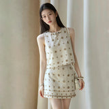 Thousand gold wind suit women's  summer new  beaded sleeveless vest design high waist skirt N4050