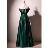 2025 One-word shoulder evening dress dark green student piano art test vocal temperament annual meeting host female New supply