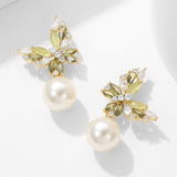 2025 Spring and summer new super fairy sweet zircon butterfly pearl earrings women's s925 silver needle fashion light luxury high-end earrings