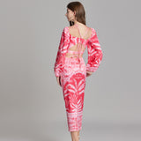 popular summer beach wind sexy halter strap long-sleeved top + strap skirt two-piece suit women