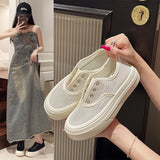 kamames Women's Thick-Soled Elastic Slip-on Mesh Hollow out Canvas Shoes  New Breathable Casual Shoes White Shoes Skate Shoes