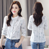 Cotton cocoon, idyllic embroidered white shirt women's long sleeves  pure cotton fungus collar top slim-fitting and thin shirt