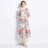 Gentle wind temperament Tencel skirt elegant drape print dress large size loose dress