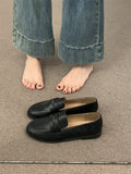 2025  loafers women's thick heel British style small leather shoes popular spring and autumn round head black work shoes high heels
