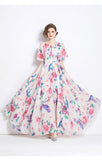 High-end  dress women's popular new design printing strap waist long chiffon vacation skirt