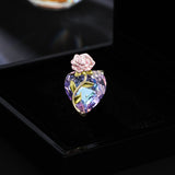 2025 New Love Rose Colorful Crystal Heart Brooch High-end Fashion Brooch Design Sense Clothes Pins and Accessories